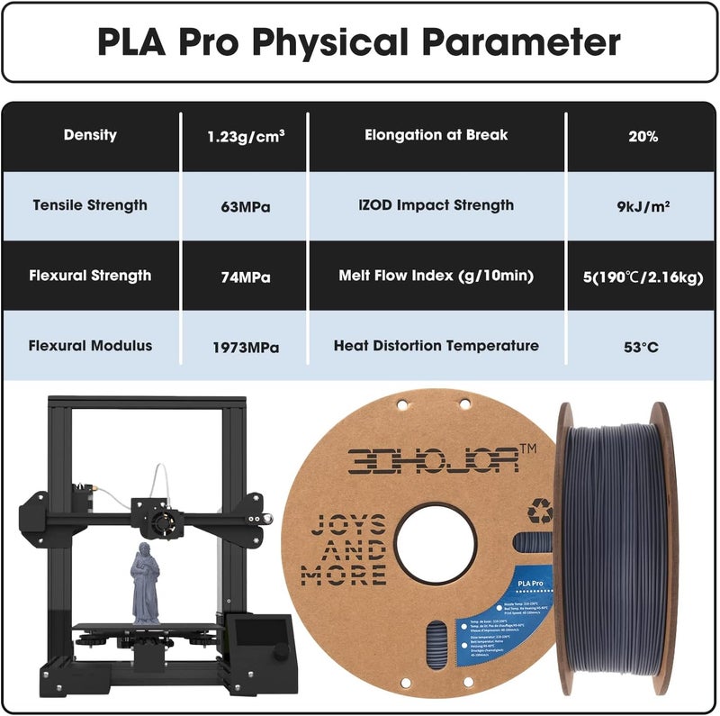 3DHoJor PLA Pro (Plus) Filament 1.75mm, 3D Printer Filament PLA+, Cardboard Spool 3D Printing Filament, Dimensional Accuracy +/- 0.03 mm, Grey, 1kg - Image 4